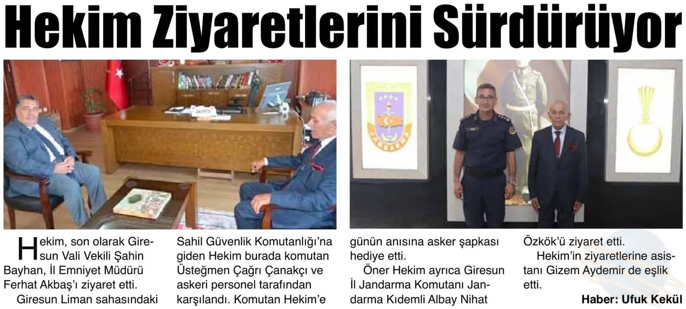 “Hekim Ziyaretlerini Sürdürüyor” haberinin gazete kupürü (Giresun Gündem) (2. bölüm)