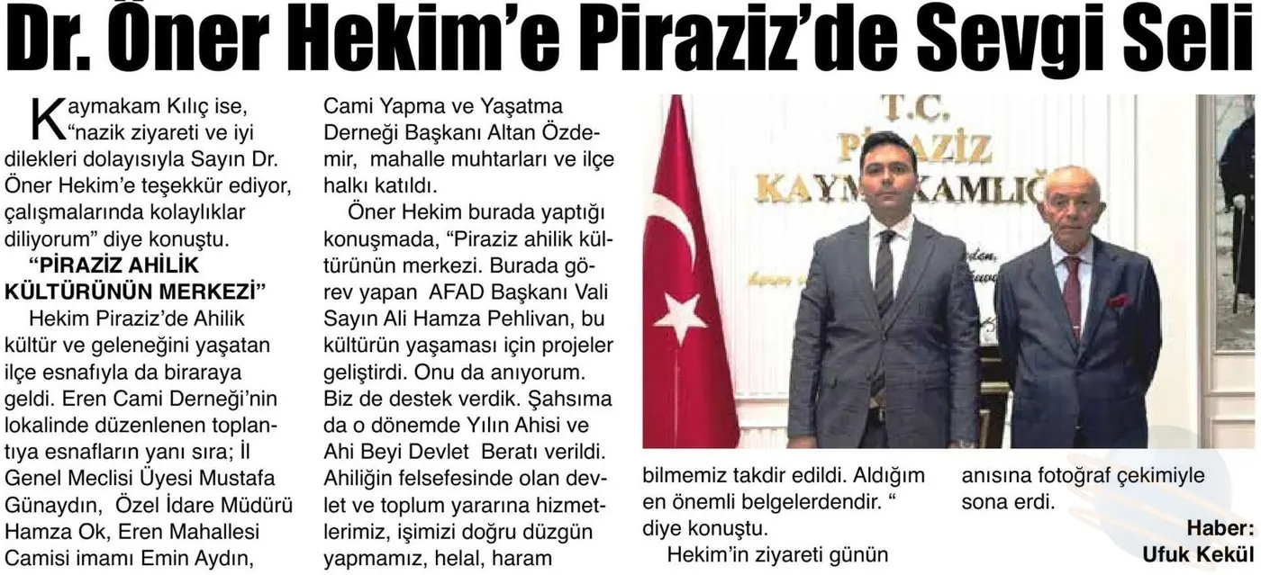 “Dr. Öner Hekim’e Piraziz’de Sevgi Seli” haberinin gazete kupürü (Giresun Gündem) (2. bölüm)